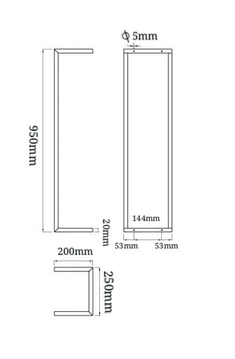 Wiesbaden Loft handdoekrek 95 x 25 x 20 cm / rvs - technische tekening