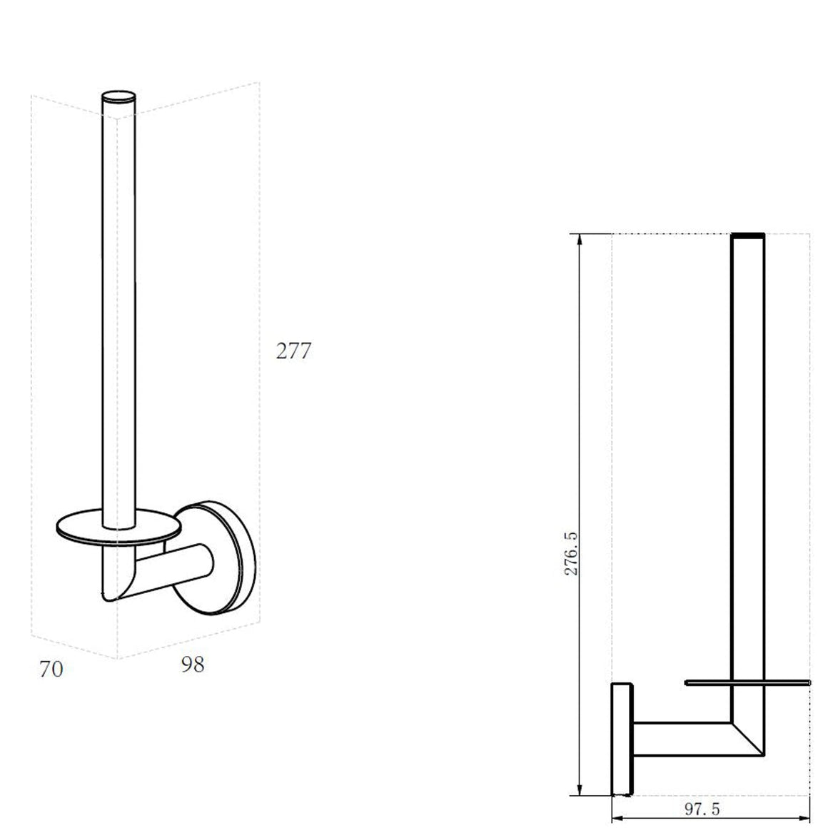 Wiesbaden Alonzo reserverolhouder PVD Geborsteld messing - technische tekening