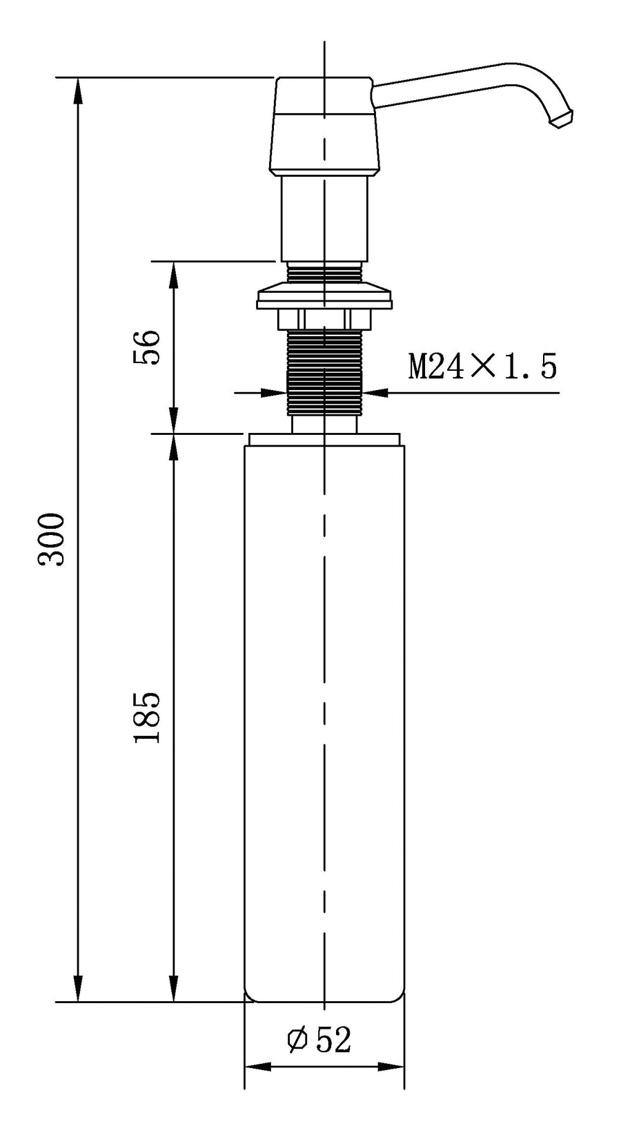 inbouw zeeppompje geborsteld messing kunststof fles 250ml PVD