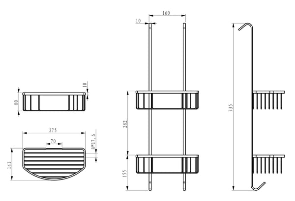 Domo Porte-serviettes de douche Wiesbaden 80 Cm en noir mat