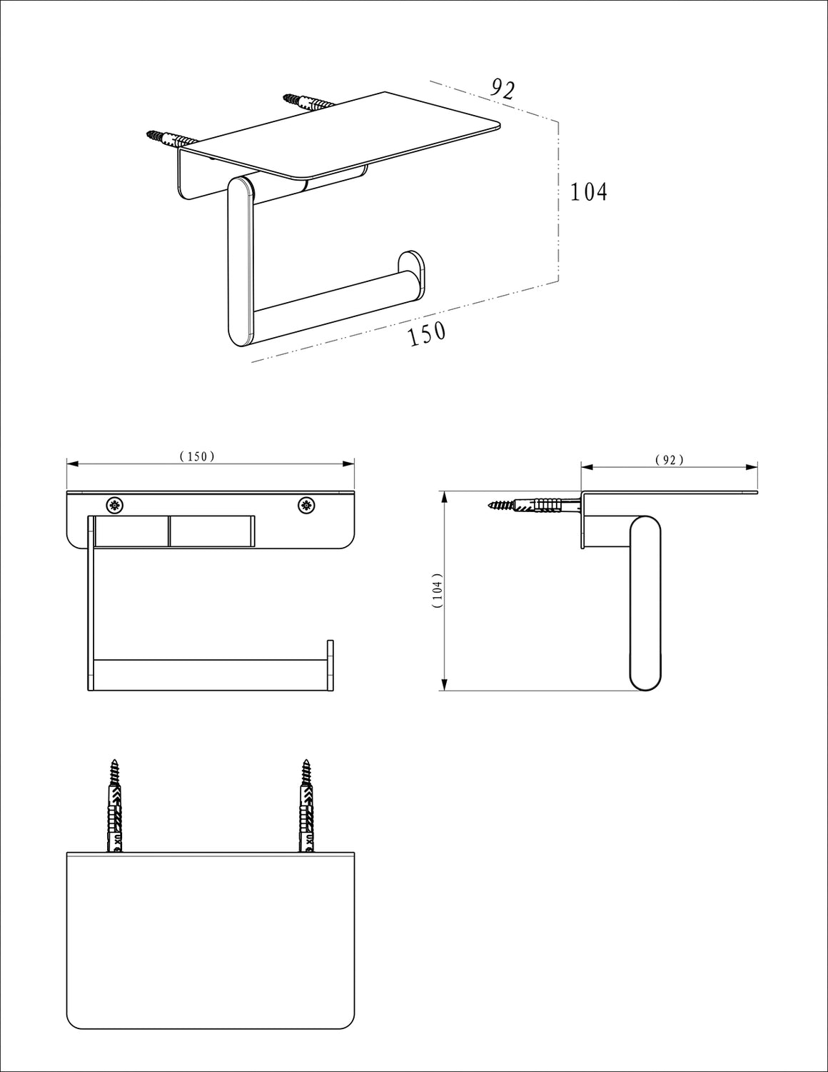 Wiesbaden Alonzo toiletrolhouder met planchet Geborsteld RVS - technische tekening