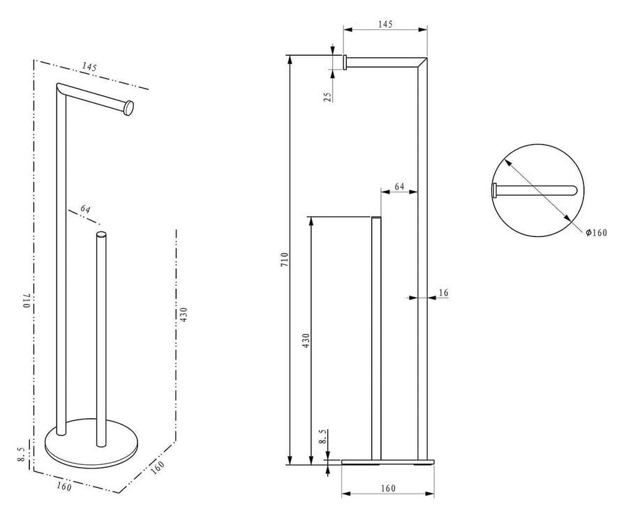 Porte-rouleau de papier toilette Alonzo avec porte-rouleau de réserve, autoportant, en laiton brossé PVD