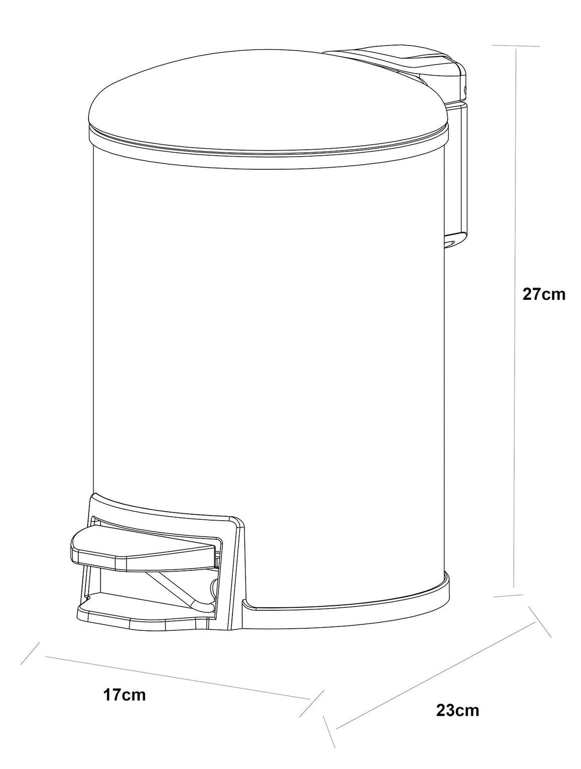 Wiesbaden Tobin pedaalemmer mat zwart – technische tekening