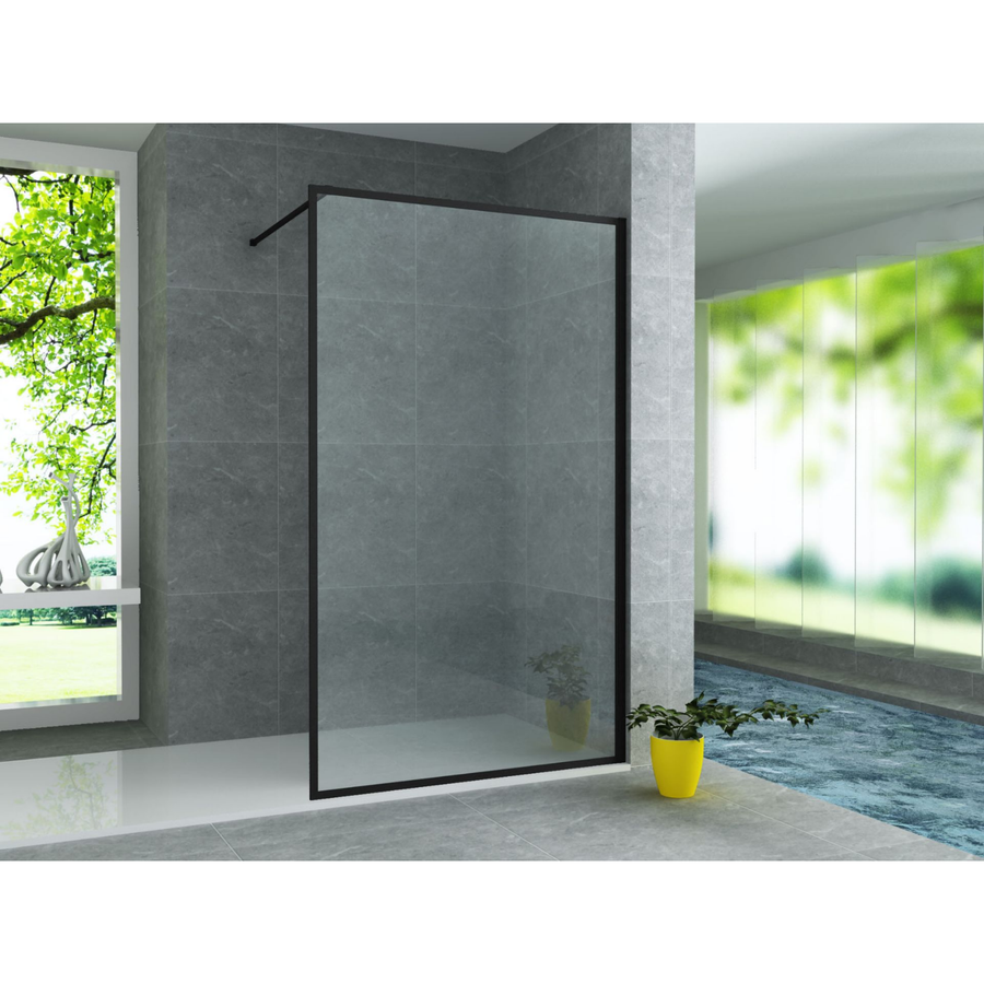 ALONI inloopdouchewand met mat zwart profiel – 8 mm veiligheidsglas