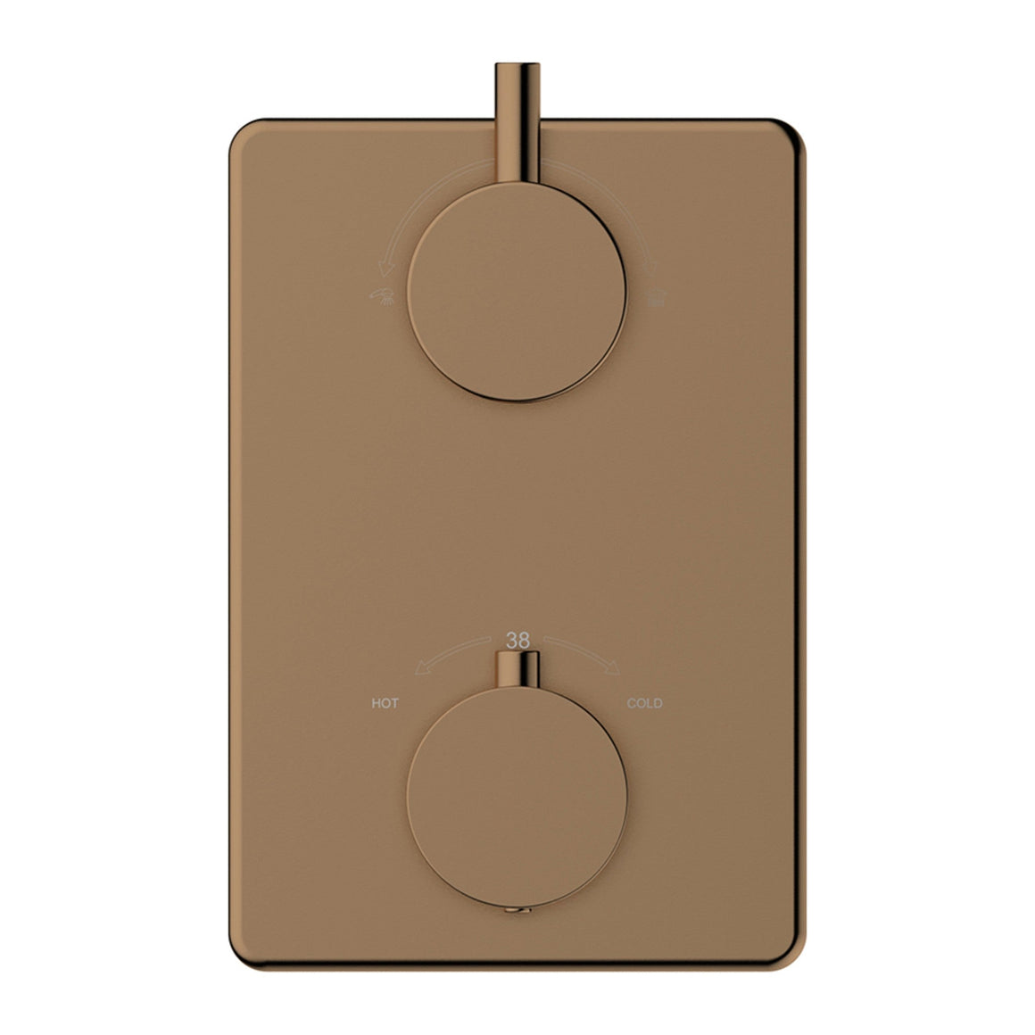Wiesbaden Caral inbouw regendoucheset thermostatisch 2-weg rechthoekig met Beam hoofddouche, glijstang en staafhanddouche Geborsteld brons koper - productfoto