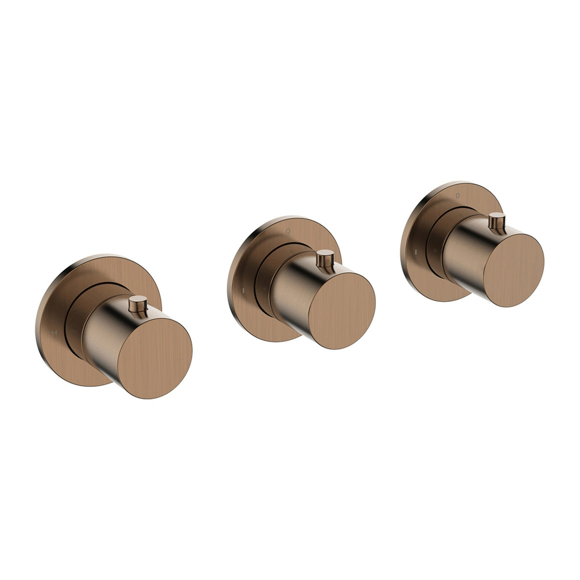 Wiesbaden Caral inbouw badthermostaatset met 2 stopkranen, baduitloop en 3-standen handdouche Geborsteld brons koper - productfoto