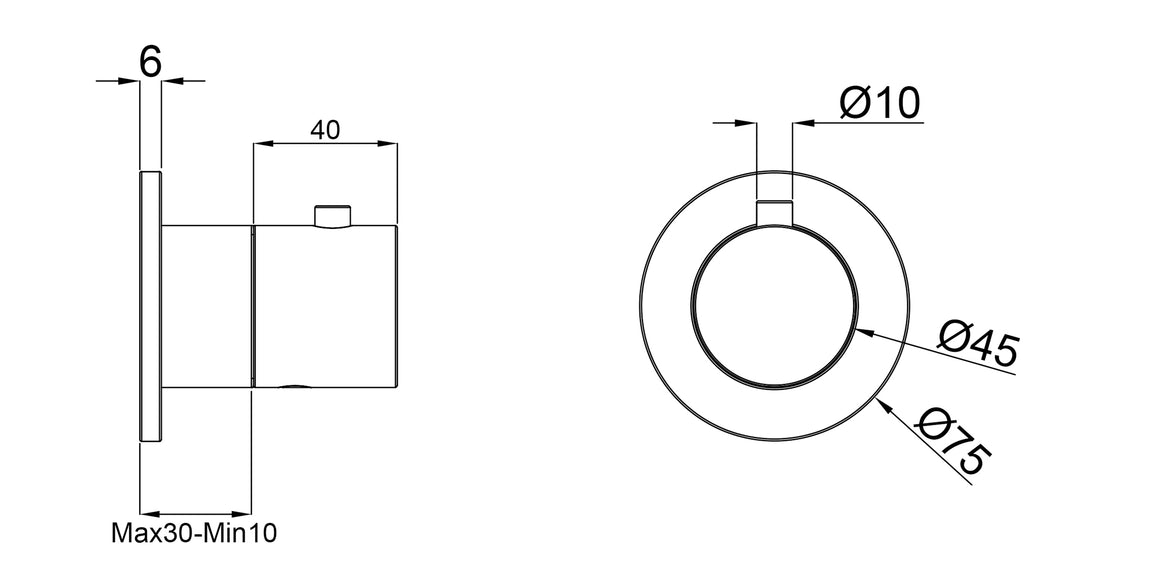 Wiesbaden Caral afbouwdeel stopkraan PVD Geborsteld messing - technische tekening