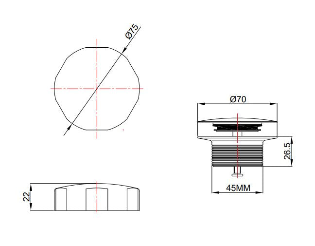 Wiesbaden Doblar afbouwdeel badafvoer met overloop Mat wit - technische tekening
