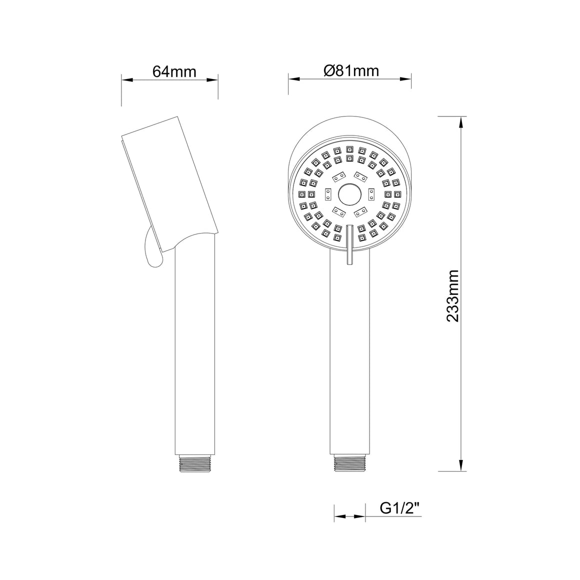 Wiesbaden UniMatch Cadans handdouche Mat zwart - technische tekening