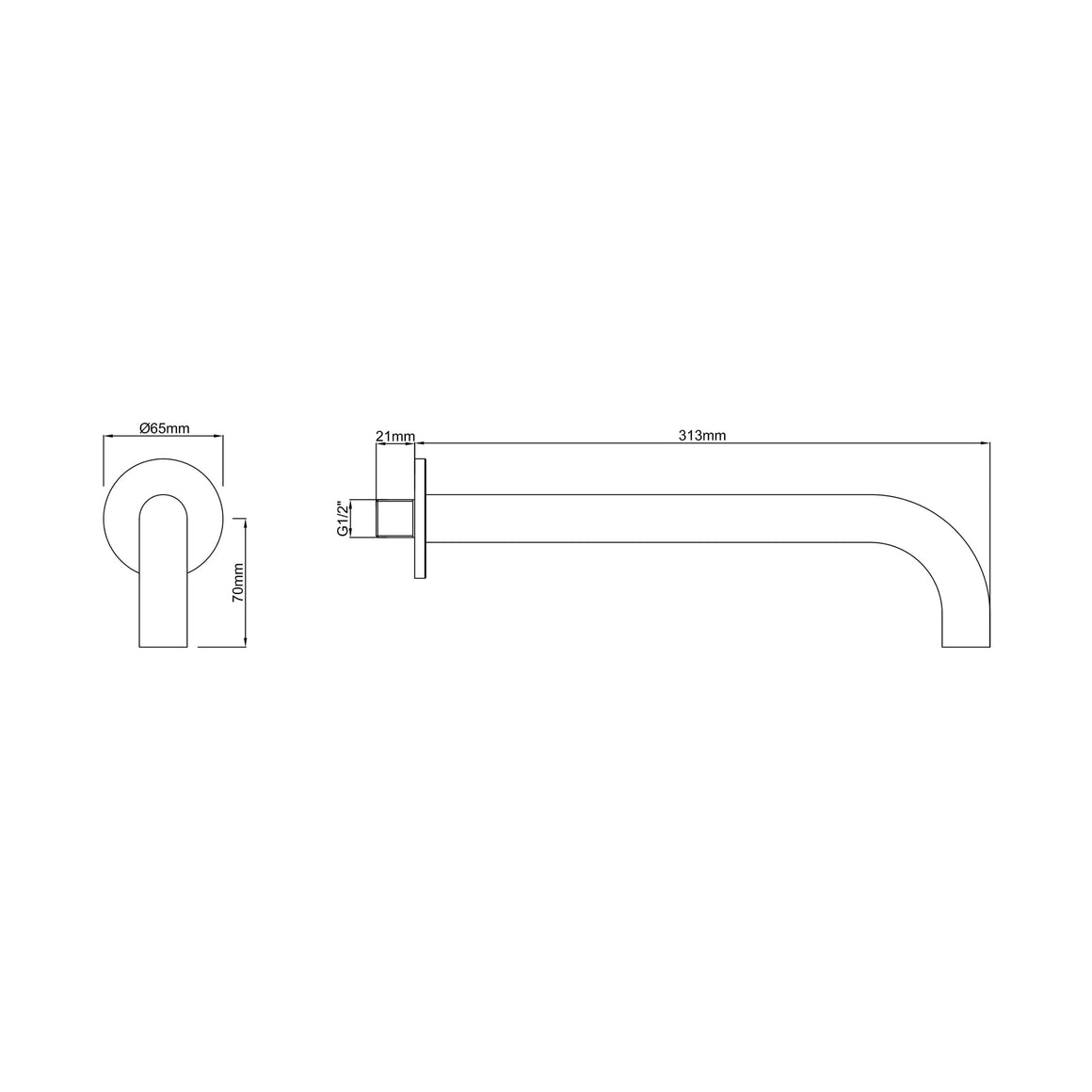 Wiesbaden Wiesbaden Caral baduitloop rond 30 cm / Mat zwart - technische tekening