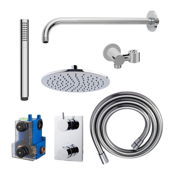 Thermostat encastré Wiesbaden Caral, complet avec douche de tête et douchette à main bâton