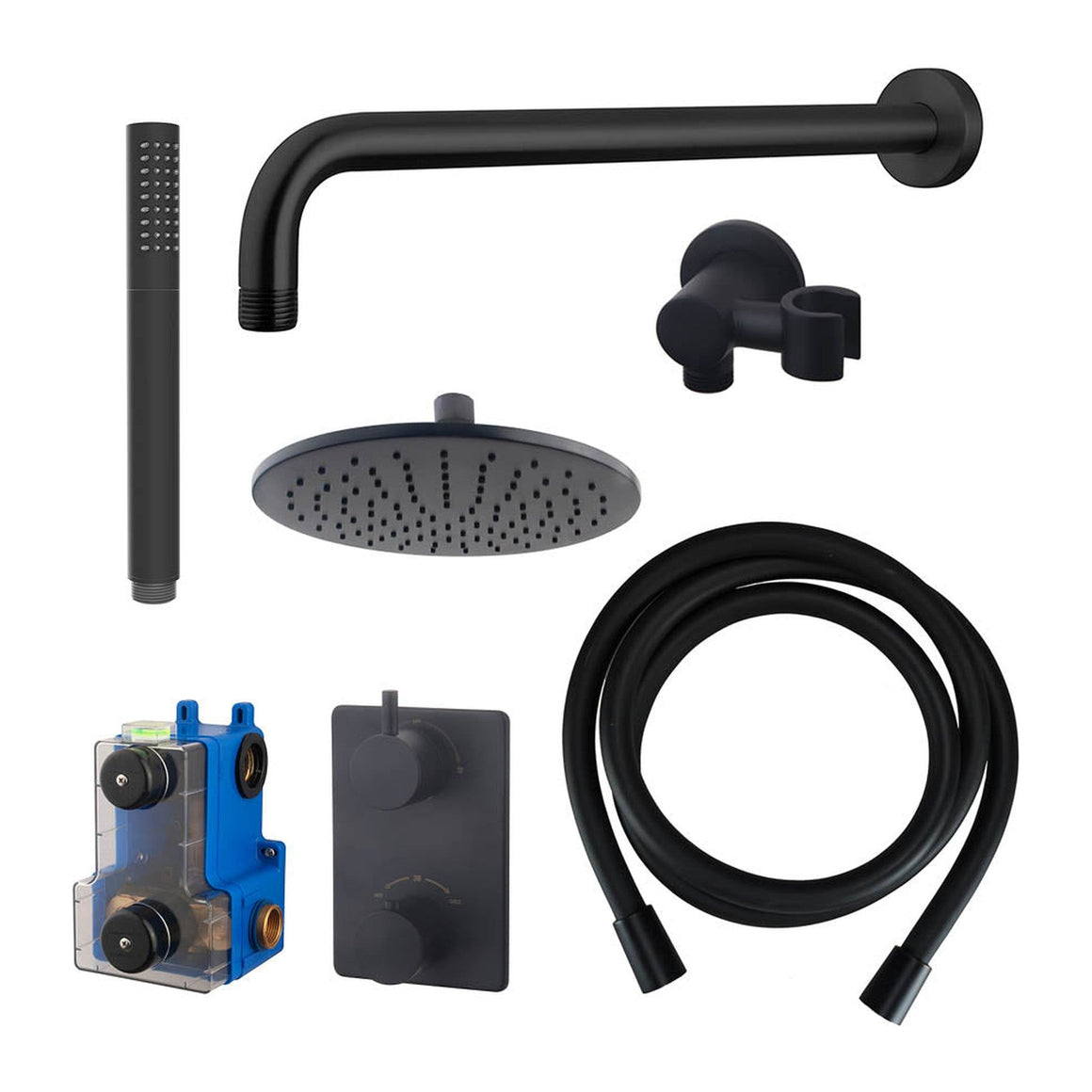 Wiesbaden Caral inbouwthermostaat compleet met hoofddouche en staafhanddouche 25 cm / Mat zwart - productfoto