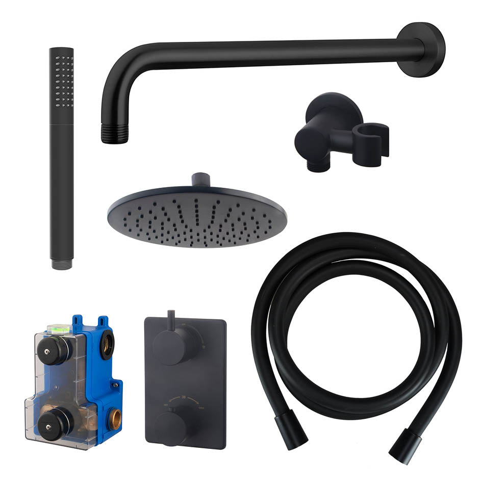 Wiesbaden Caral inbouwthermostaat compleet met hoofddouche en staafhanddouche 25 cm / Mat zwart - productfoto
