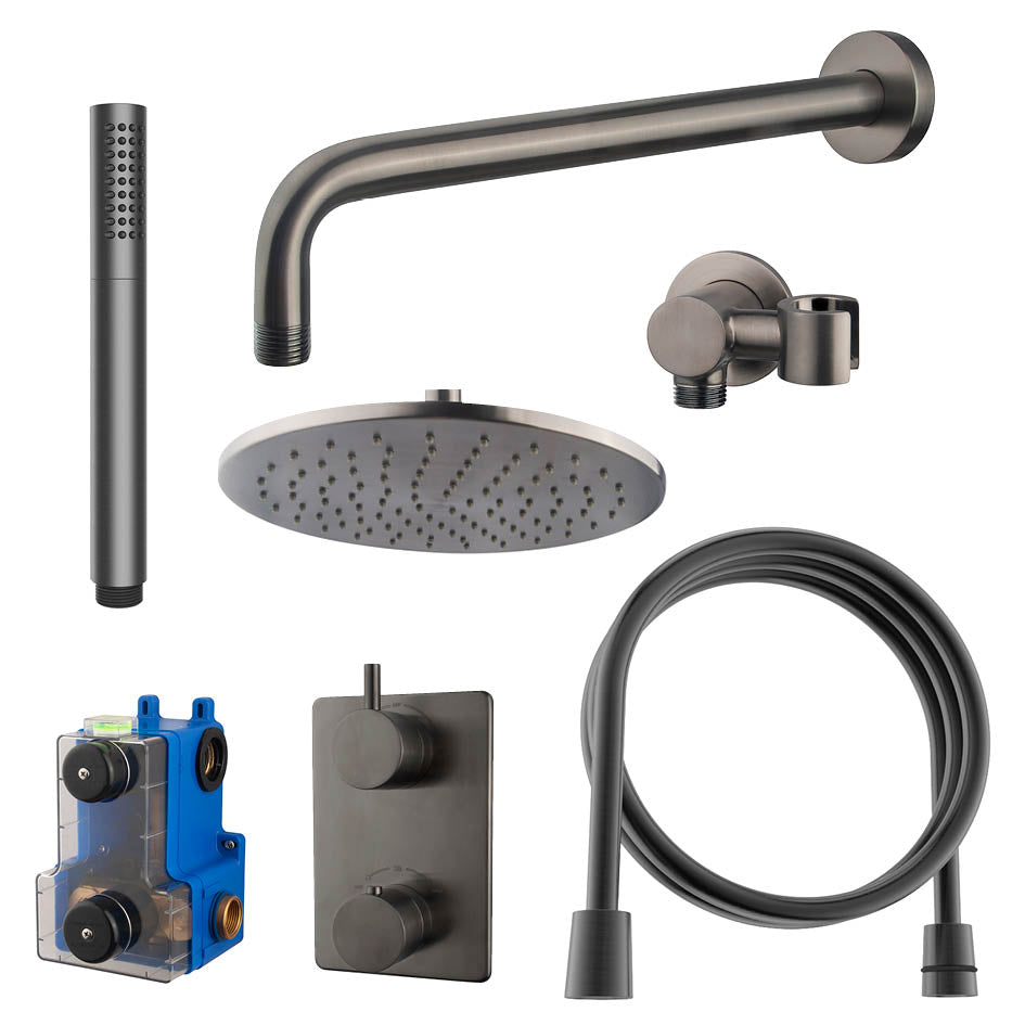 Wiesbaden Caral inbouwthermostaat compleet met hoofddouche en staafhanddouche 25 cm / Gunmetal - productfoto