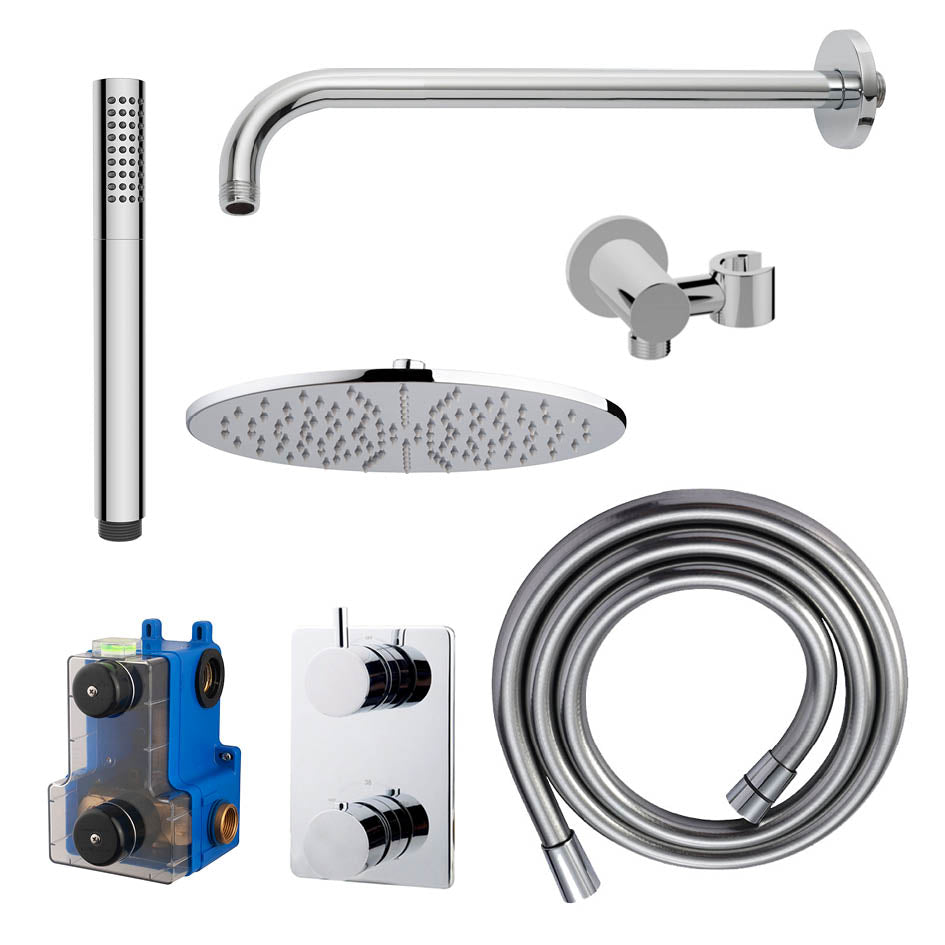 Wiesbaden Caral inbouwthermostaat compleet met hoofddouche en staafhanddouche 30 cm / Chroom - productfoto