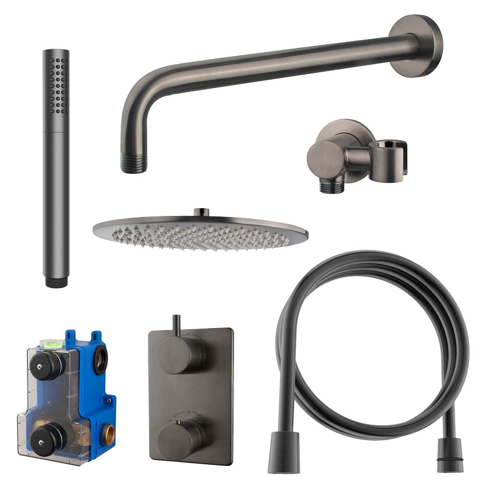 Wiesbaden Caral inbouwthermostaat compleet met hoofddouche en staafhanddouche 30 cm / Gunmetal - productfoto