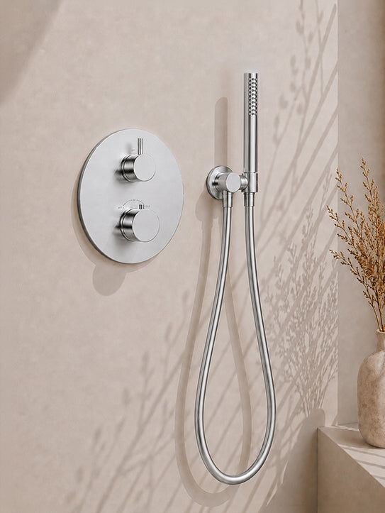 Wiesbaden Caral inbouwthermostaat 2 weg rond compleet met hoofddouche en staafhanddouche 30 cm / chroom - detailfoto