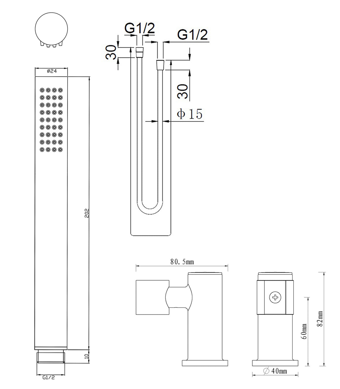 Wiesbaden UniMatch handdoucheset gunmetal - technische tekening