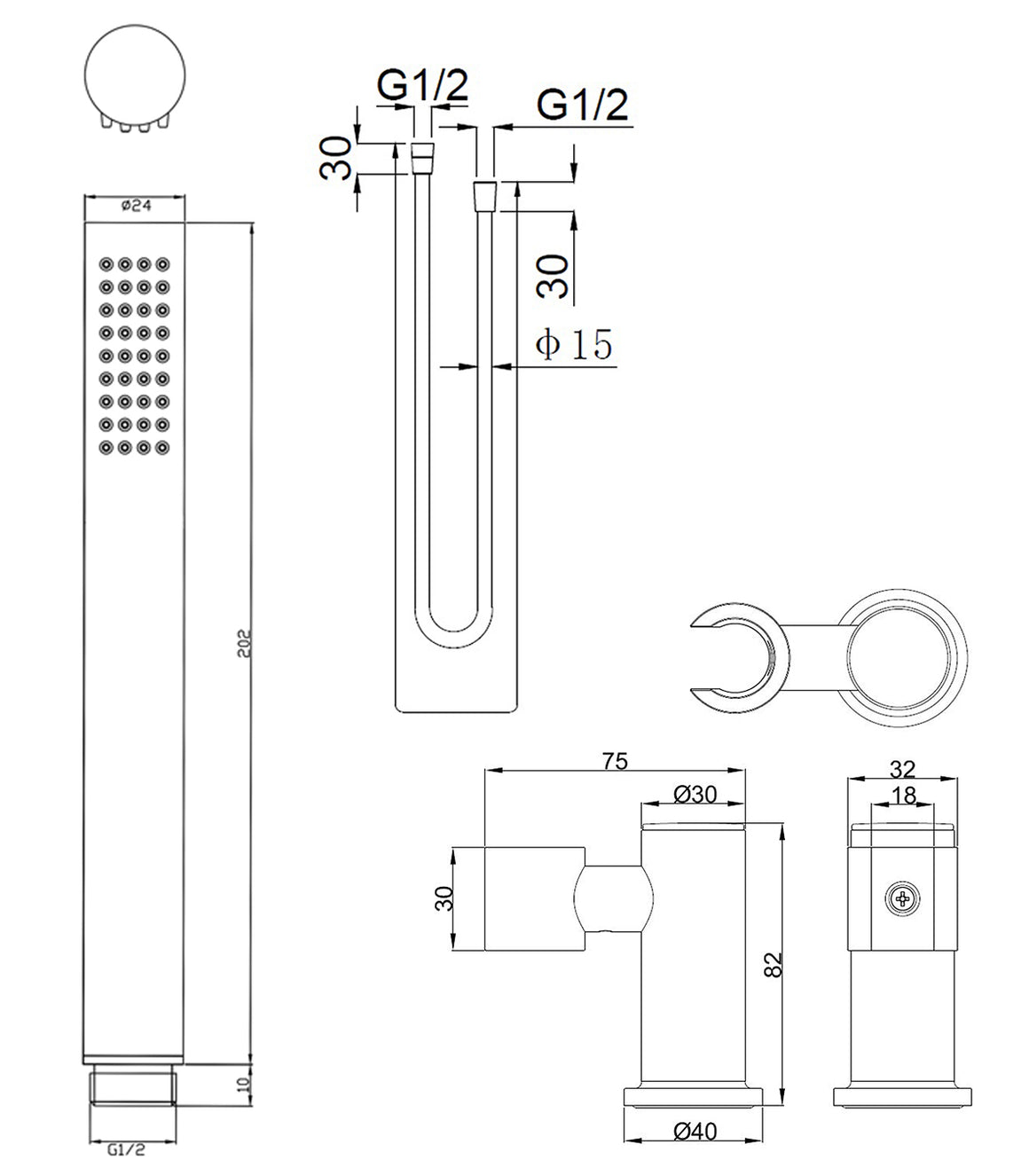 Wiesbaden UniMatch handdoucheset chroom - technische tekening
