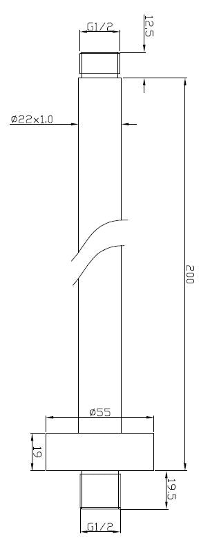 Wiesbaden UniMatch douchearm met plafondbevestiging 20 cm / Chroom - technische tekening