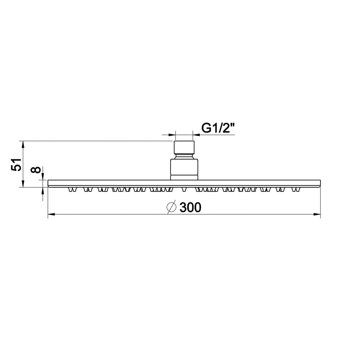 Wiesbaden UniMatch hoofddouche rond 30 x 0,8 cm / Chroom - technische tekening