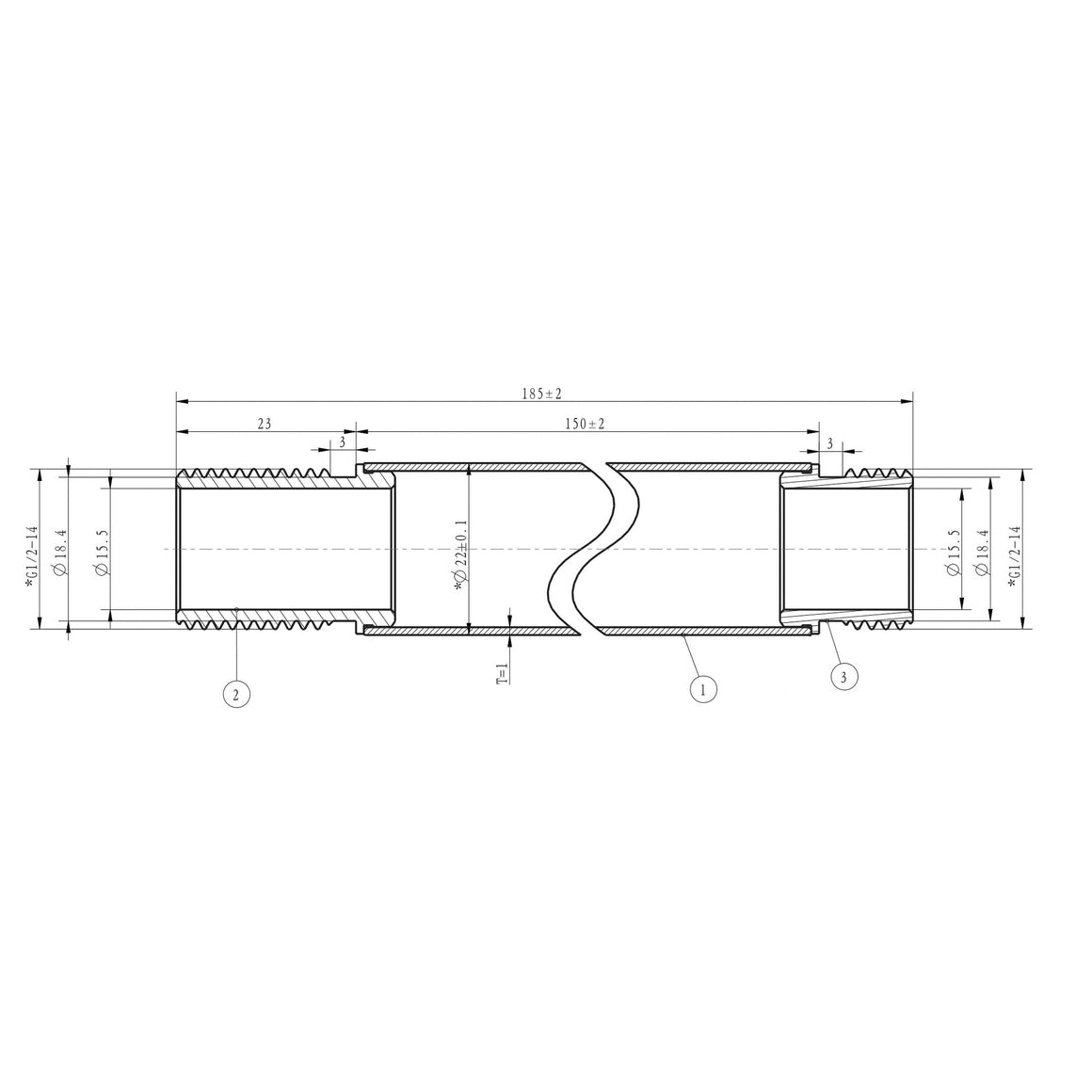 Wiesbaden UniMatch douchearm met plafondbevestiging 15 cm / Chroom - technische tekening
