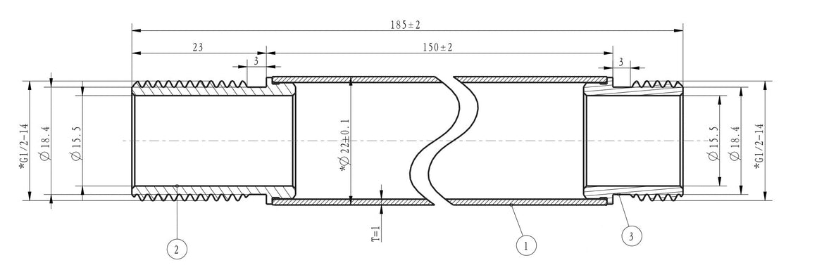 Wiesbaden UniMatch douchearm met plafondbevestiging 15 cm / Chroom - technische tekening