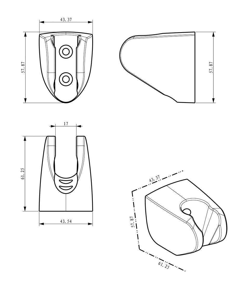 Wiesbaden UniMatch wandhanddouchehouder kunststof PVD Geborsteld messing - technische tekening