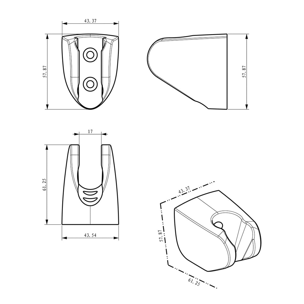 Wiesbaden UniMatch wandhanddouchehouder kunststof PVD Gunmetal - technische tekening