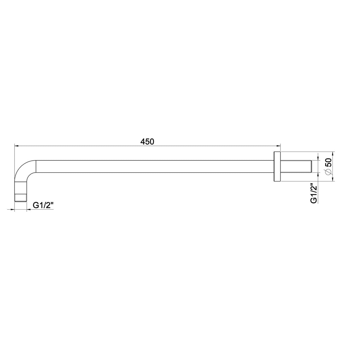 Wiesbaden UniMatch douchearm met muurbevestiging 45 cm / Mat zwart - technische tekening