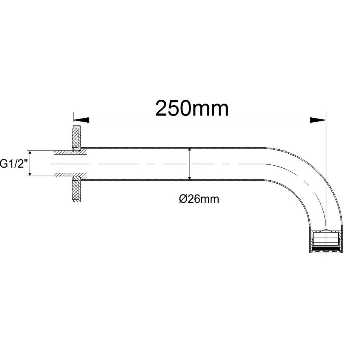 Wiesbaden Wiesbaden Caral baduitloop rond 25 cm / Chroom - technische tekening