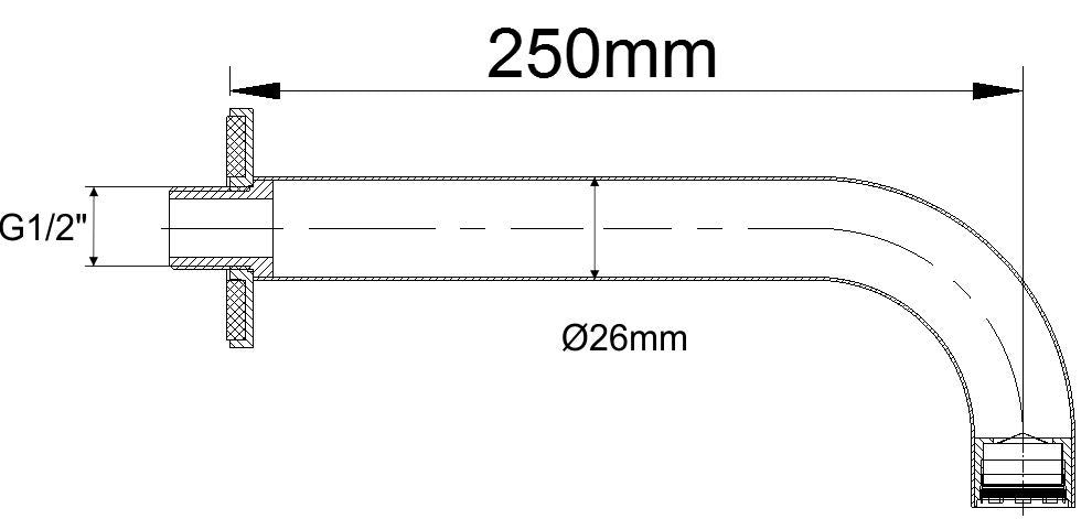 Wiesbaden Wiesbaden Caral baduitloop rond 25 cm / Chroom - technische tekening