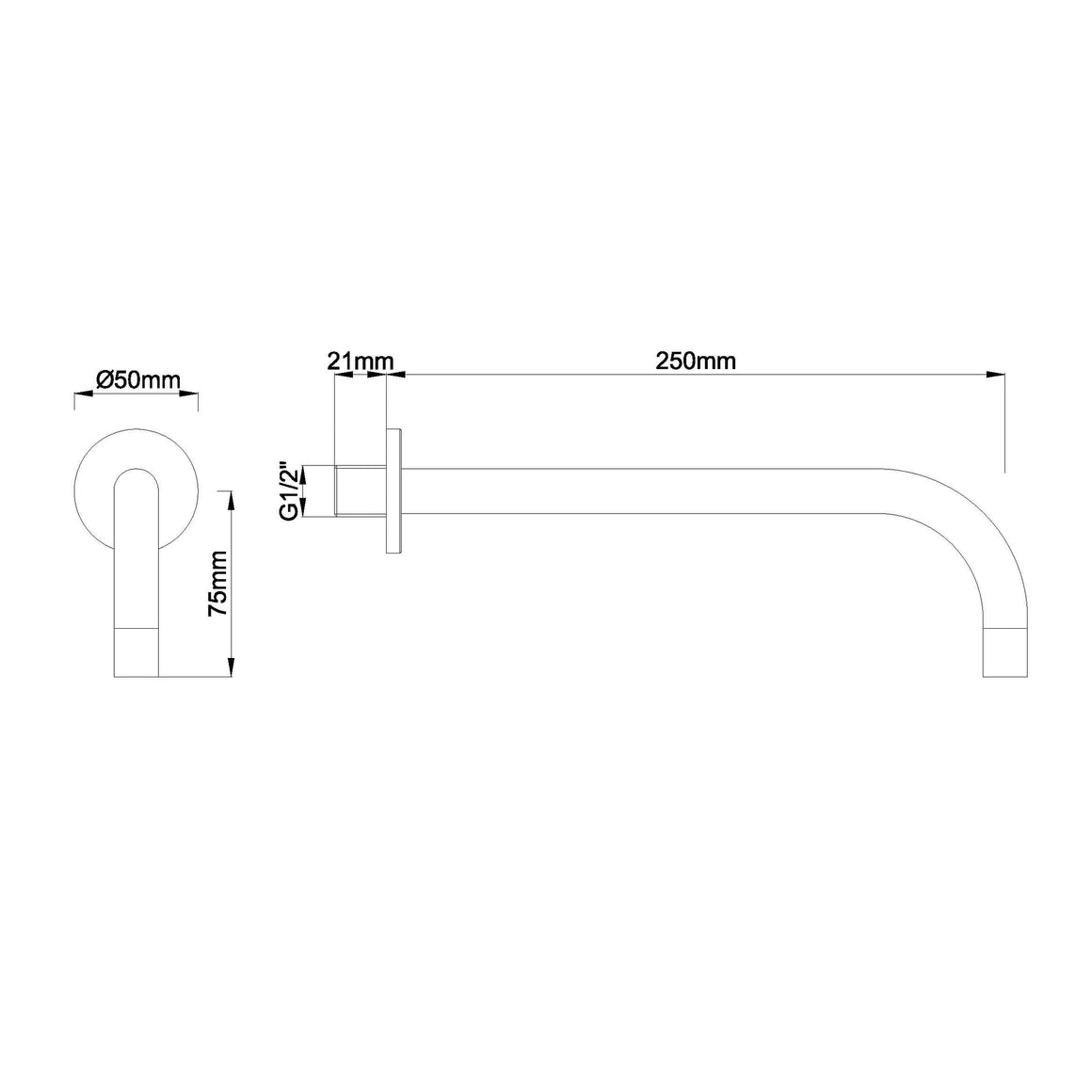 Wiesbaden Slim uitloop rond Chroom - technische tekening