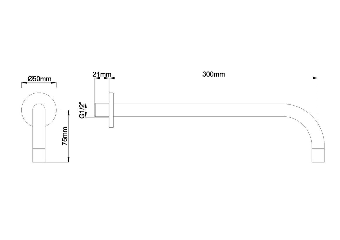 Wiesbaden Slim uitloop rond Chroom - technische tekening