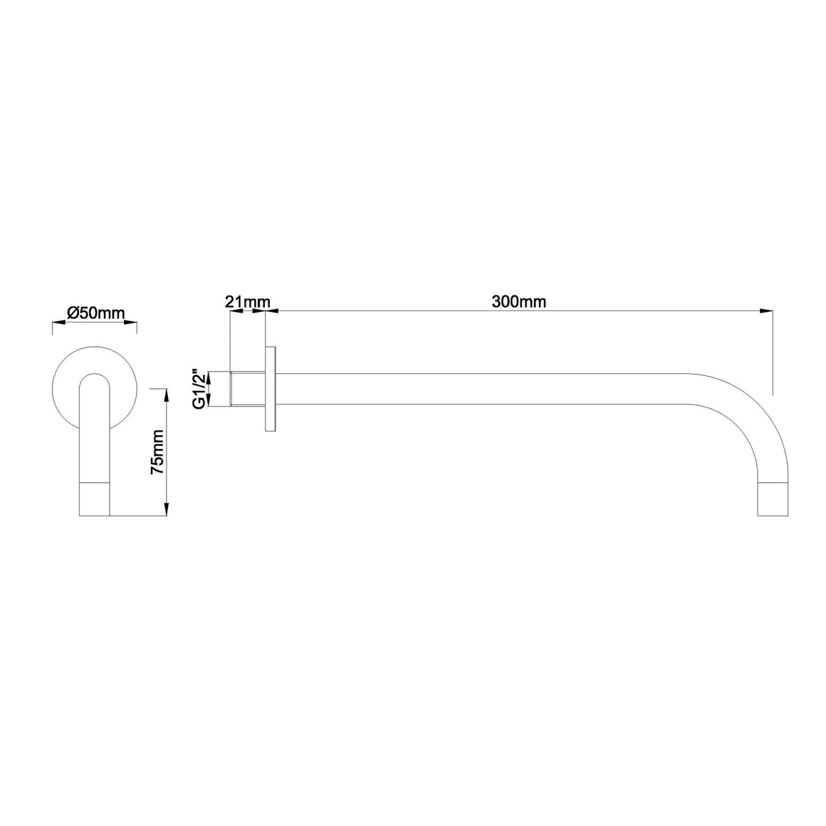 Wiesbaden Slim uitloop rond 30 cm geborsteld staal PVD - technische tekening