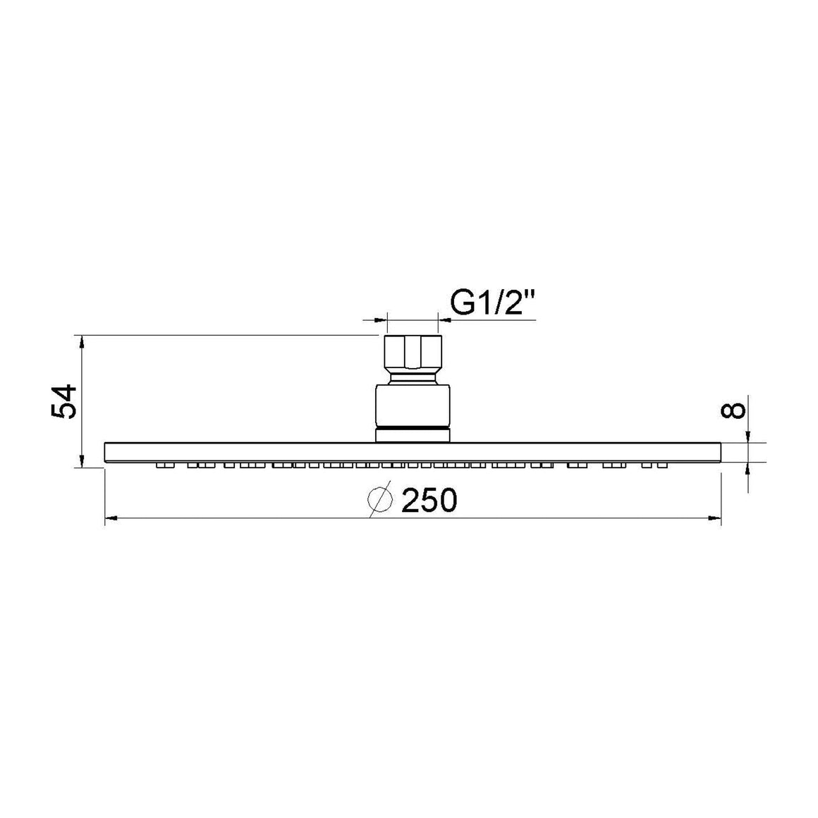 Wiesbaden UniMatch hoofddouche rond 25 x 0,8 cm / Chroom - technische tekening