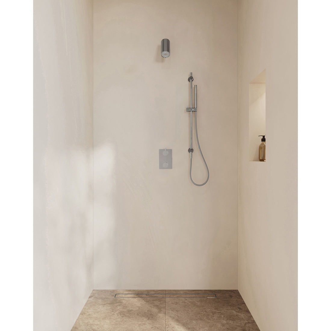 Wiesbaden Caral inbouw regendoucheset thermostatisch 2-weg rechthoekig met Beam hoofddouche, glijstang en staafhanddouche Chroom - sfeerfoto set