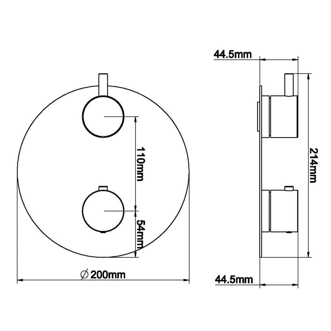Wiesbaden Caral afbouwdeel rond inbouwthermostaat 2 weg PVD Geborsteld messing - technische tekening