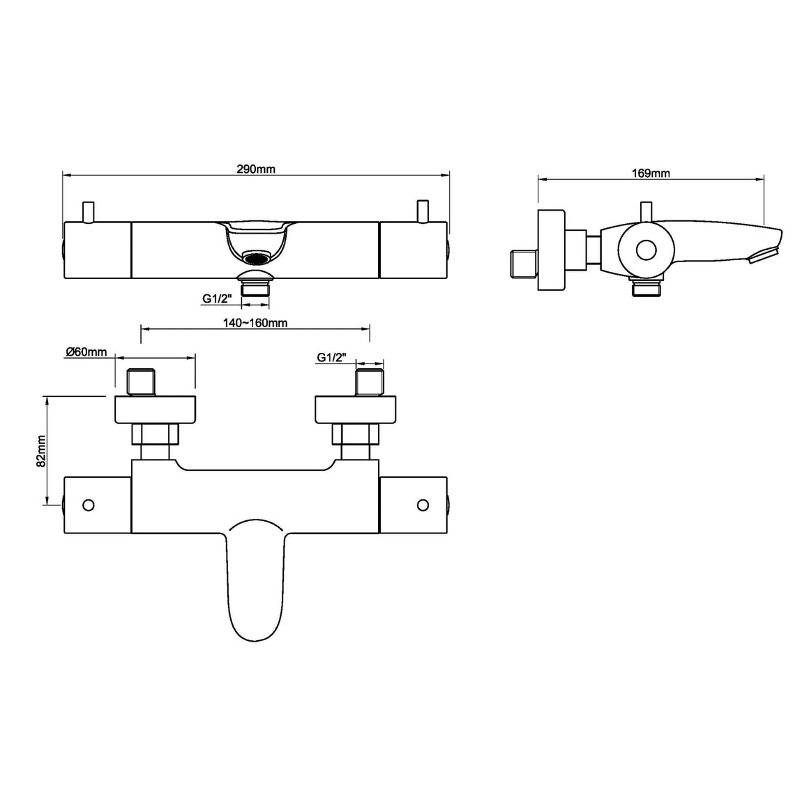 Wiesbaden Caral thermostatische badmengkraan Geborsteld messing - technische tekening