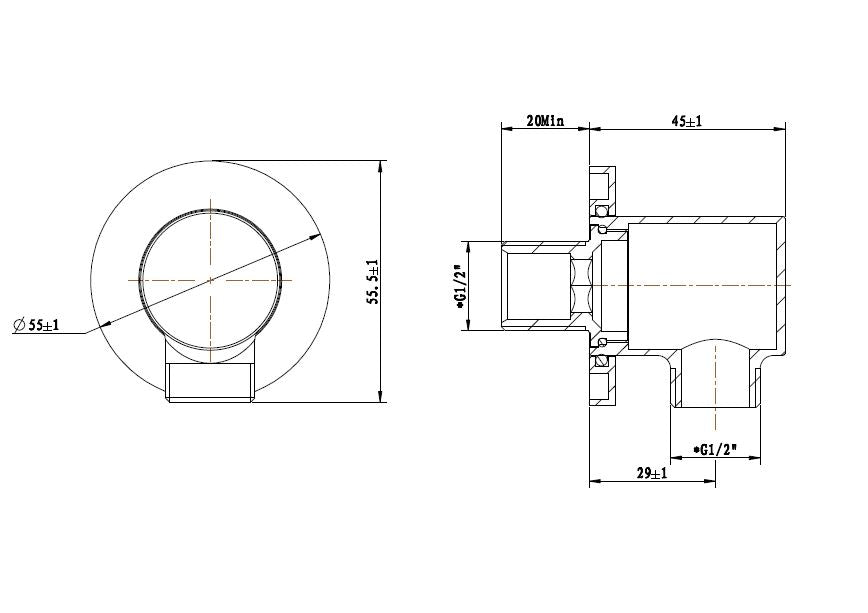 Wiesbaden UniMatch wandaansluitbocht rond Geborsteld koper - technische tekening