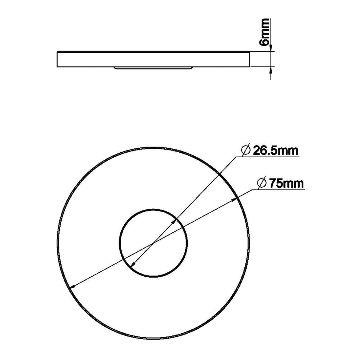 Wiesbaden Caral rozet uitloop eenhendel wastafelkraan 75 mm / Gunmetal - technische tekening
