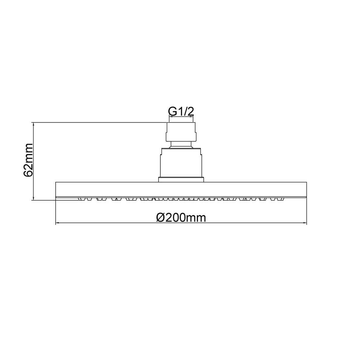 Wiesbaden UniMatch hoofddouche rond 20 x 1,2 cm / Geborsteld koper - technische tekening
