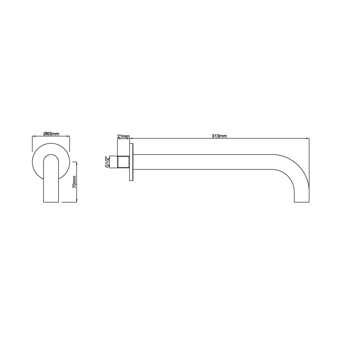 Wiesbaden Wiesbaden Caral baduitloop rond 30 cm / Geborsteld koper - technische tekening