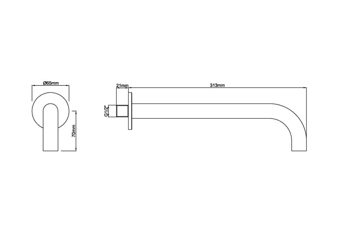 Wiesbaden Wiesbaden Caral baduitloop rond 30 cm / Geborsteld koper - technische tekening