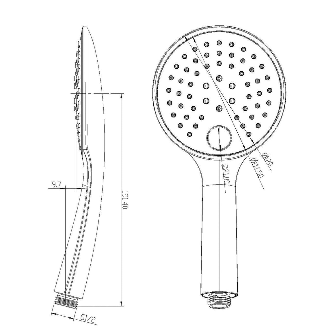 Wiesbaden UniMatch handdouche 3 standen Ø 12 cm PVD geborsteld messing - technische tekening
