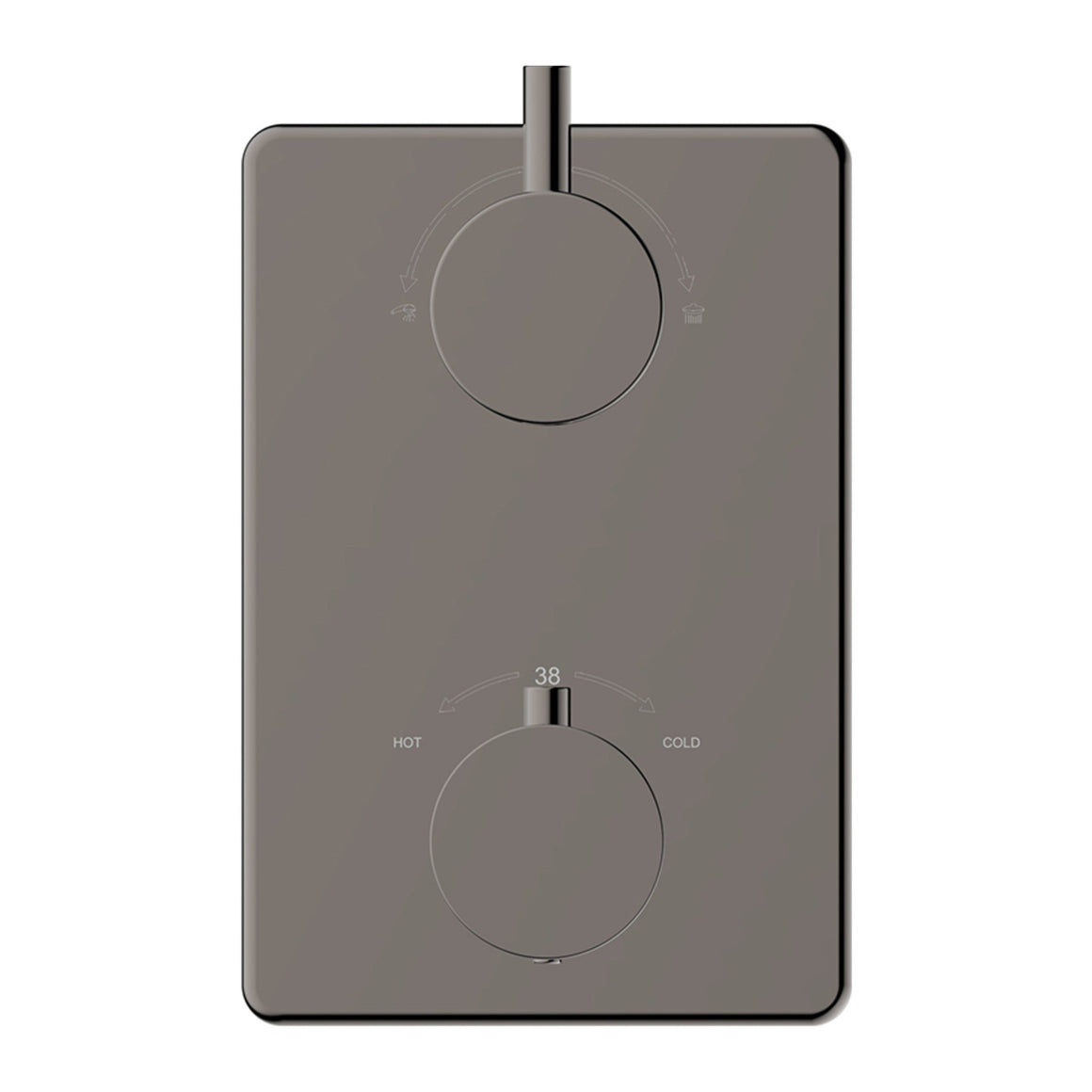 Wiesbaden Caral inbouw regendoucheset thermostatisch 2-weg rechthoekig met Beam hoofddouche, glijstang en staafhanddouche Gunmetal - productfoto