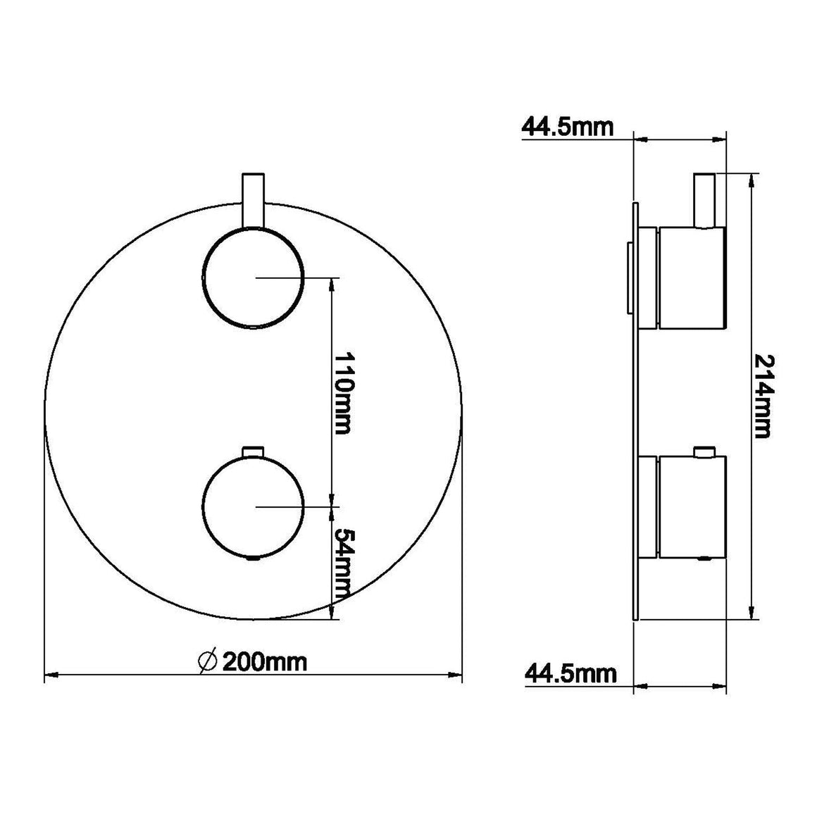 Wiesbaden Caral afbouwdeel rond inbouwthermostaat 2 weg PVD Gunmetal - technische tekening