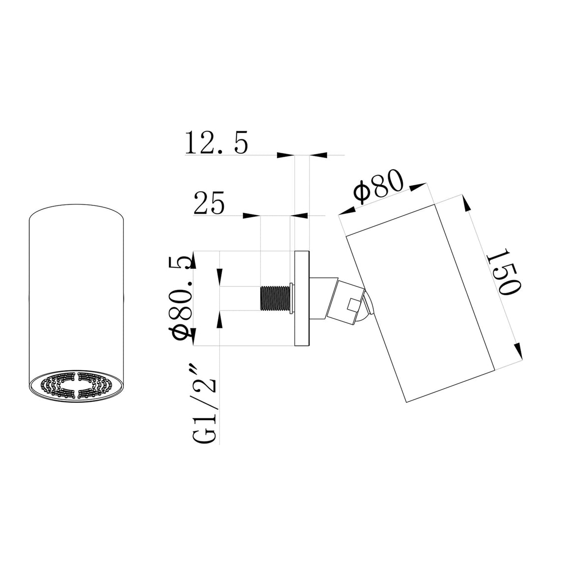 Wiesbaden UniMatch Beam hoofddouche Geborsteld messing - technische tekening