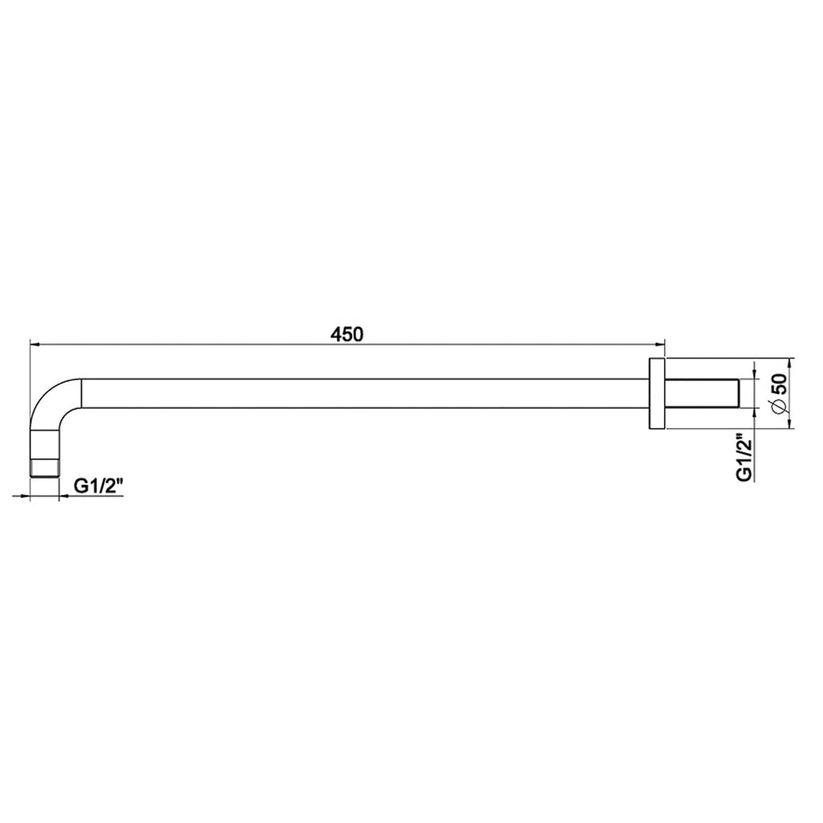 Wiesbaden UniMatch douchearm met muurbevestiging PVD 45 cm / Gunmetal - technische tekening