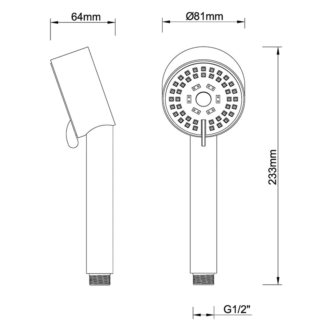 Wiesbaden UniMatch Cadans handdouche Gunmetal - technische tekening